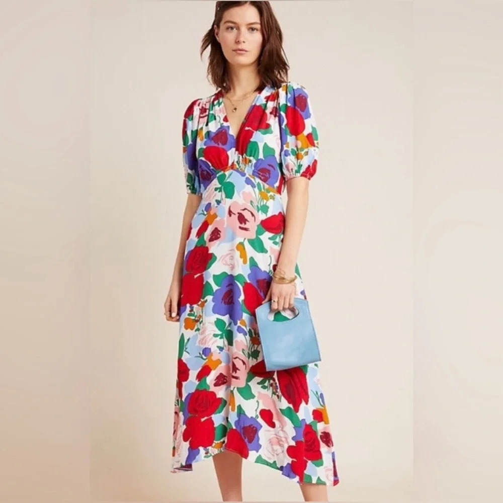 Anthropologie Faithfull The Brand Marie Louise Multicolor Floral Midi Dress 4